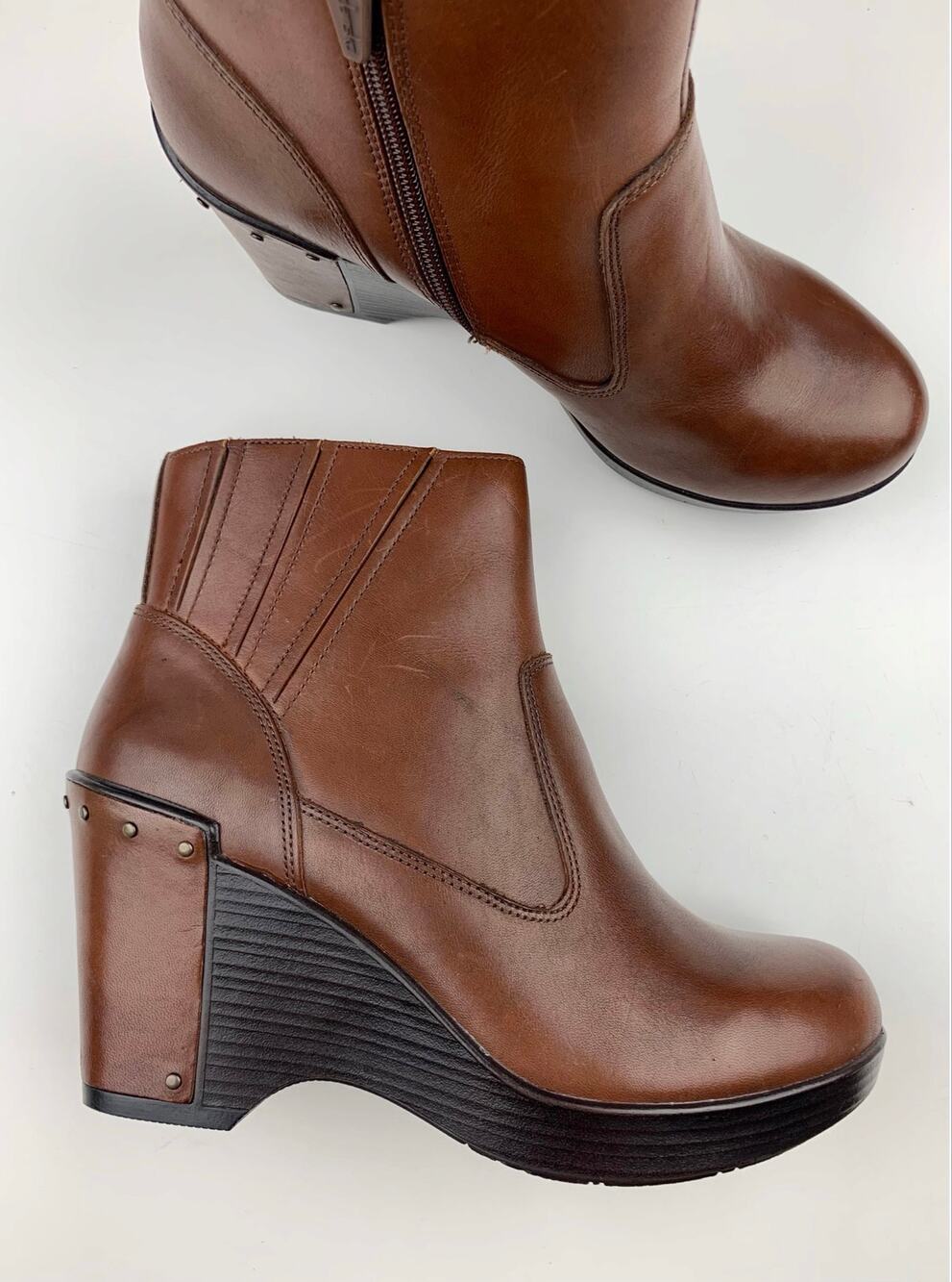 Dansko Faith Ankle Boots Brown Leather Platform Wedge Heel Women's 37 US 6.5 7